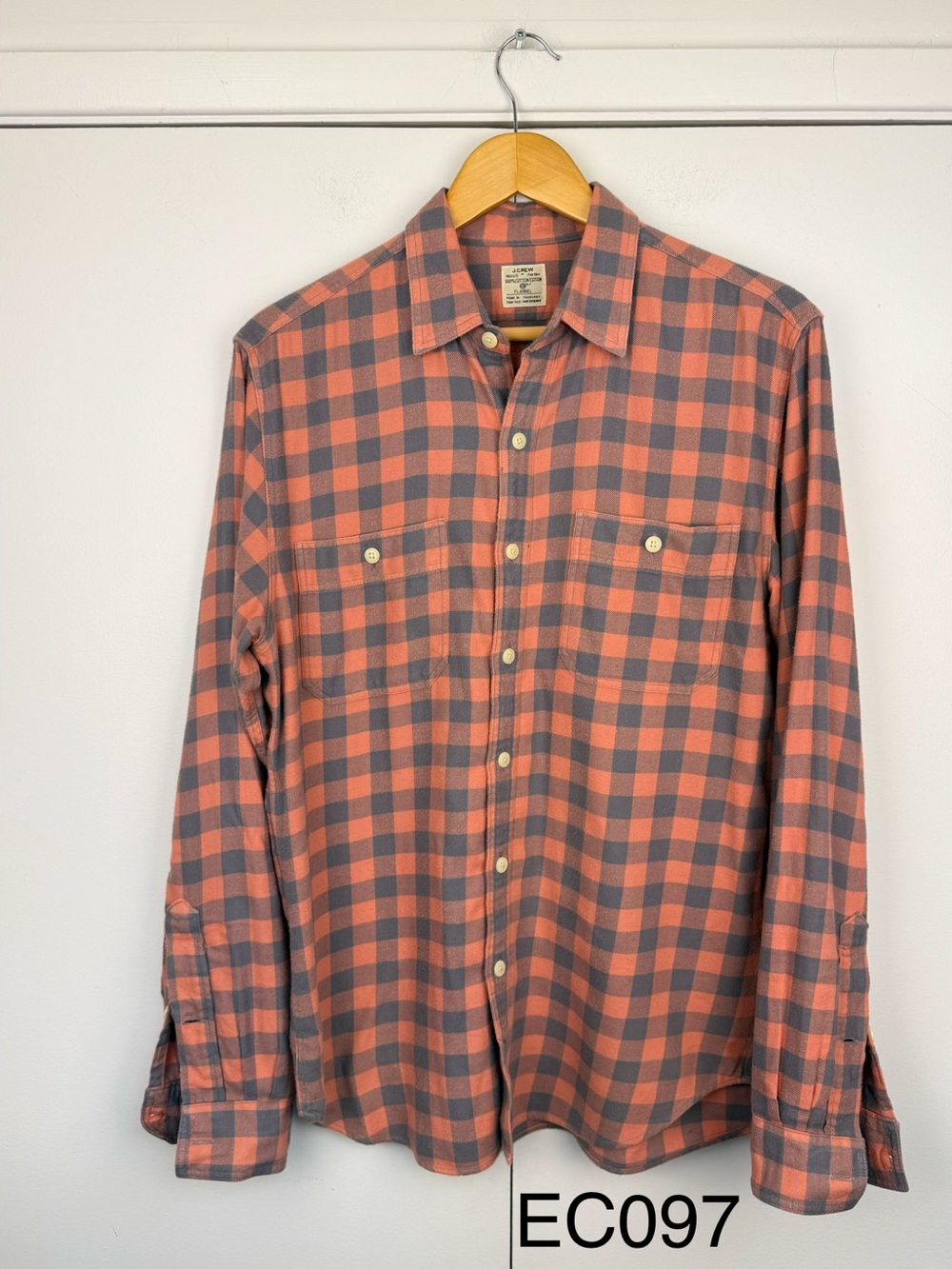 J. Crew Orange and Gray Plaid Button-Down Shirt